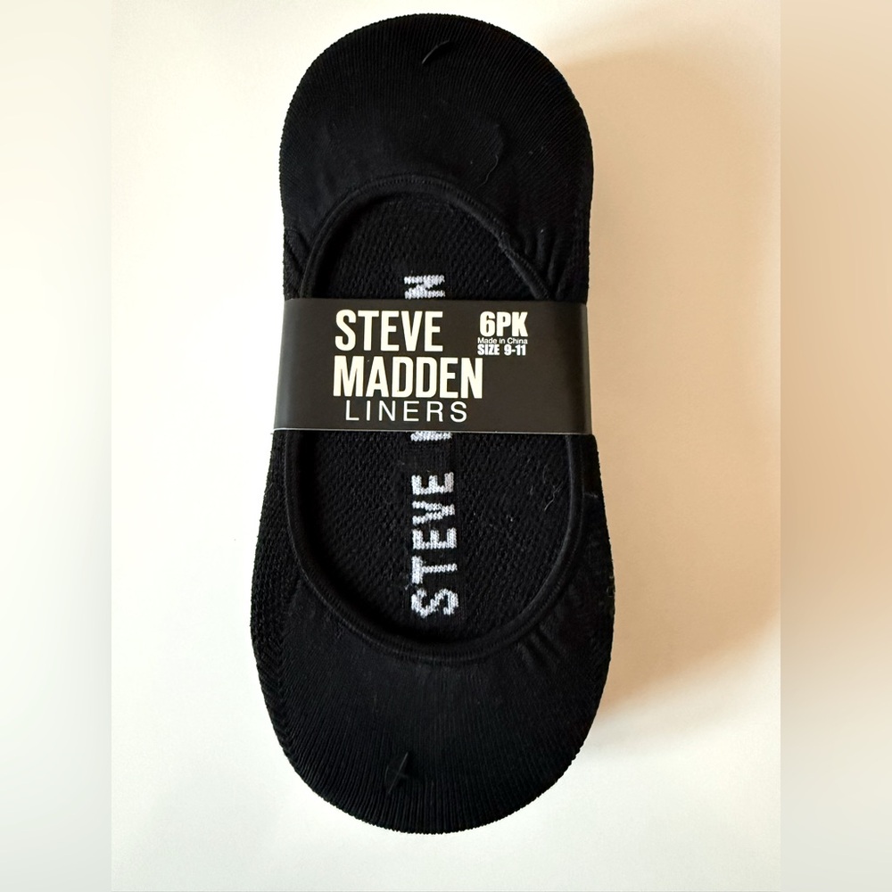 NEW w/Tags Steve Madden Black No-Show Liners 6-Pack Size 9-11